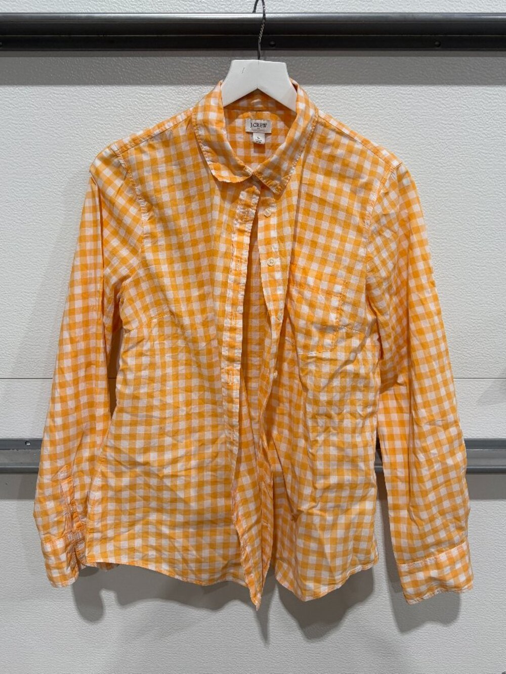 J.Crew Orange White Gingham Button Down Shirt Large 100% Cotton Classic Preppy